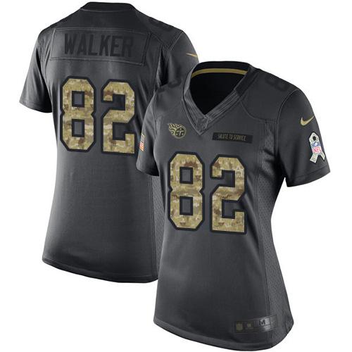 Nike Titans #82 Delanie Walker Black Women's Stitched NFL Limited 2016 Salute to Service Jersey